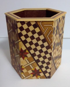 Hakone Yosegi Marquetry Zaliku Muku Pencil Desk Top Wooden Hexagon Pen Stand - Picture 1 of 5