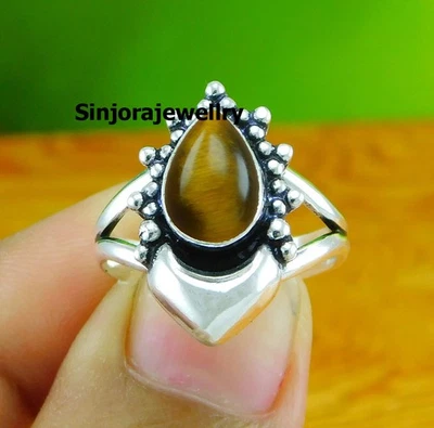 Anello regalo fatto a mano in argento sterling 925 con gemma occhio di... - Immagine 1 di 4