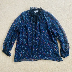 Brora Top Size 10 Blue Scribble Liberty Print Long Sleeve Chiffon Blouse Silk - Picture 1 of 16