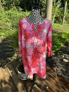 Camisa túnica rosa medusa manga 3/4 algodón talla XXL de las Indias Occidentales Wear - Imagen 1 de 16