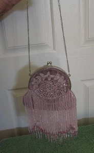 VINTAGE FORMELLE HANDTASCHE METALLIC SCHULTERTASCHE PAILLETTEN LAVENDEL - Bild 1 von 6