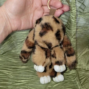 Portachiavi/borsa coniglietto pelliccia sintetica leopardo nuovo senza etichette hardware tono oro 7x3 con zampe - Foto 1 di 6