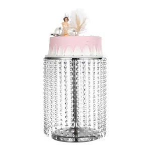 Round Metal Cake Stand with crystal pendants and beads, 12 Inch Gold Cake Dec... - Picture 1 of 7