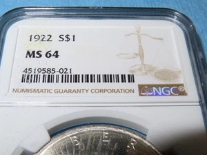1922 P PHILIDELPHIA NGC MS 64 PEACE DOLLAR $1 COIN WHITE - Picture 1 of 5