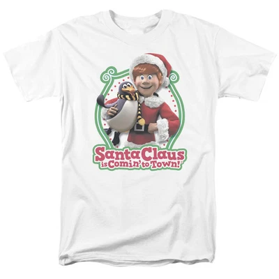 Santa Claus Is Comin To Town Penguin Mens T Shirt White - Image 1 of 2