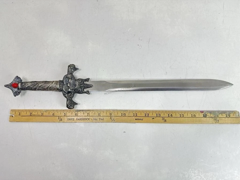Vintage Decorative Dragon Hilt Dagger Short Sword Pakistan Stainless Red Jewel - Image 1 of 4