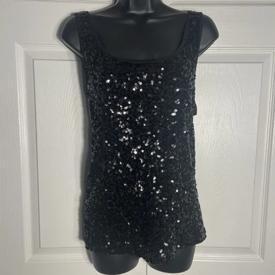 Old Navy亮片背心女式大号黑色杰克节日无袖衬衫派对上衣 — 第 1/4 张图片