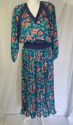 Vestido Blusa Georgette Vintage Diane Freis Mujer Rosa Azul Floral S/M Foto 1 de 4