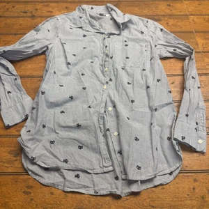 Camisa Clásica Antigua Azul Marino Para Mujer Pequeña Azul Blanco Rayas Gato Dama Estampado Abotonado - Imagen 1 de 8