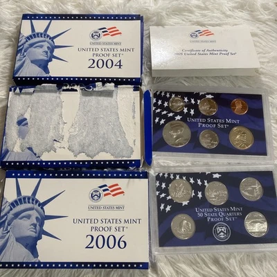 2004-2006 US Mint Proof Sets. With COA and Boxes. Please Note Damage To 2005 Box - Image 1 of 4