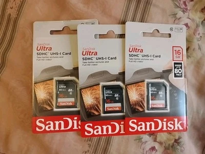3xSanDisk Ultra 16 GB SDHC UHS-Card 80MB/s Flash Memory Card Camera - Image 1 of 3
