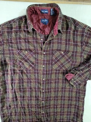 Винтажная фланелевая рубашка John Blair на пуговицах размер XL высокая мужская бордовая желтая клетчатая - Изображение 1 из 4