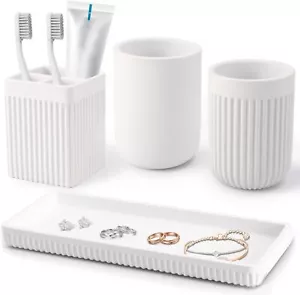 Resin Bathroom Toothbrush Holder Set, Matte White Bathroom Accessories Set 4 Pcs - Picture 1 of 6