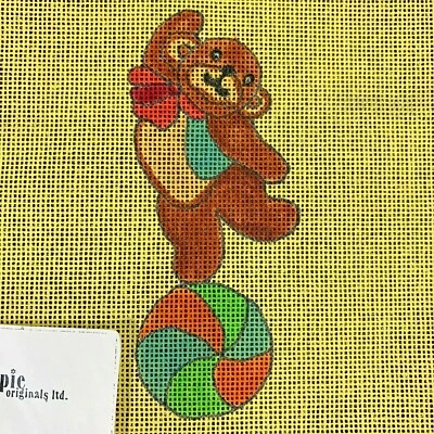 Hand Painted Needlepoint Canvas Teddy Bear on Ball Kappie Originals 1280 - Image 1 of 2