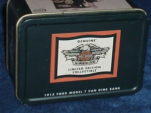 ERTL 1913 FORD MODEL T DIME BANK 1/43 "HARLEY DAVIDSON" w TIN - Picture 1 of 10