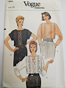 Vogue 8805 Top Blouse Shirt Sewing Pattern Ladies 12 UC VTG Pullover Loose Lace - Picture 1 of 9