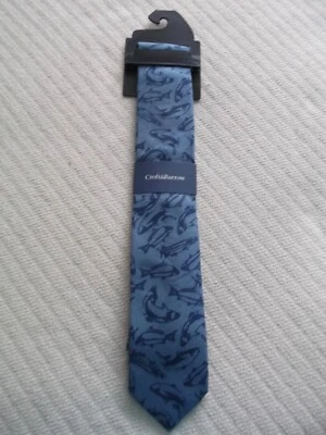 CORBATA CROFT & BARROW ESTAMPADO PESCADO AZUL - 100% ALGODÓN - NUEVA CON ETIQUETA Foto 1 de 3