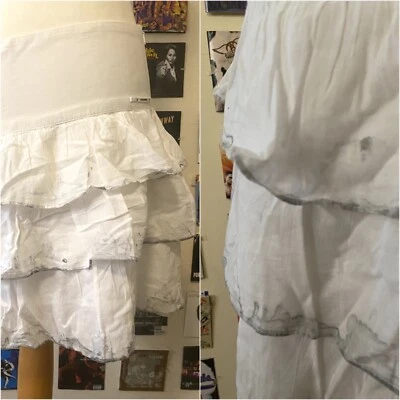 Vintage 90's Y2K Cop copine white frills skirt mini black splash paint - Image 1 of 4