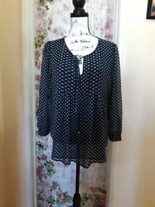 Tommy Hilfiger dunkelblau mit Punkten Bluse bedruckt Pin Biesen Top Gr. M UVP $ 79,50 - Bild 1 von 10