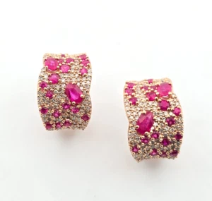 EFFY Ruby Royal 14kt Rose Gold French Clip Ruby & Diamond Earrings 3.21ctw - Picture 1 of 9