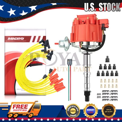 HEI Distributor&Spark Plug Wires& Free Pigtail For Jeep AMC SBC/BBC V8 290 304 Foto 1 de 4