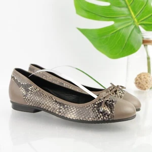 Ecco Women's Touch Ballet Flat Size 40 9 Slip On Shoe Tan Gray Leather Snakeskin - Picture 1 of 12