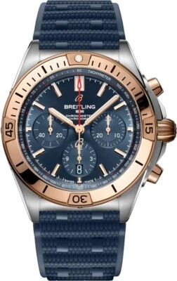 Breitling Chronomat Blue Dial Strap Rose Gold & Steel 42mm Men's Watch UB0134 - Image 1 of 4