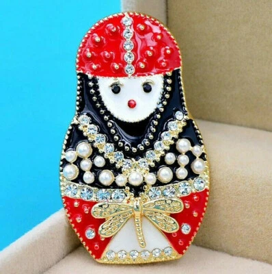 Increíble Broche Babushka Muñeca Anidación Libélula Estrás Perla Esmalte Foto 1 de 4