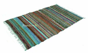 Hand Woven Rug Chindi Rag Recycled Cotton Woven Floor Mat 5X7 FEET D2 - Picture 1 of 4