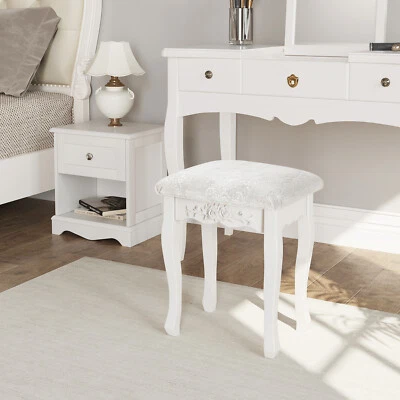 Schminkhocker Kosmetikhocker Sitzhocker Landhaus Hocker Schminktisch Cremeweiß - Bild 1 von 4