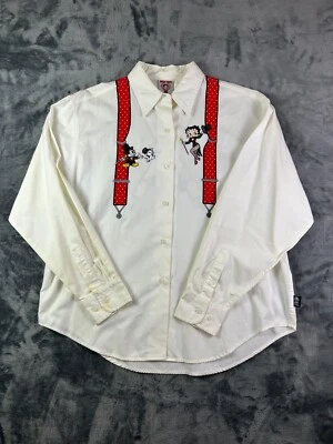 Vintage 1997 Betty Boop Shirt M White Button Up Suspenders Print MGM Grand RARE - Image 1 of 4