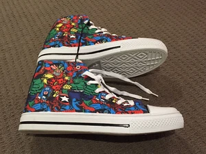 MARVEL COMICS PRINT Hightop Sneakers Unisex Adult MEN Shoes Size 8 NEW w/tags - Picture 1 of 2