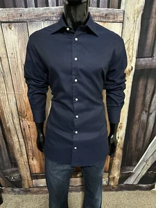 SUITSUPPLY Long Sleeve Dark Blue Dress Shirt 17 (43) Traveller Mint! - Picture 1 of 7