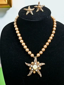 $180 HEIDI DAUS "Star of the Sea" SET Crystal Starfish Necklace Earrings MINK - Picture 1 of 9