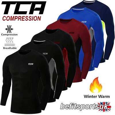 MENS COMPRESSION BASE-LAYER THERMAL LONG SLEEVE TOP SKIN TIGHT TCA MUSCLE GYM - Image 1 of 4
