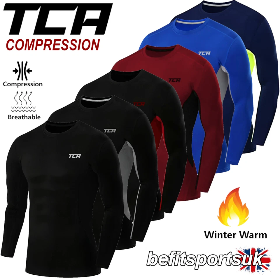 MENS COMPRESSION BASE-LAYER THERMAL LONG SLEEVE TOP SKIN TIGHT TCA MUSCLE GYM - Image 1 of 4