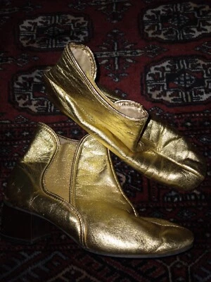 Vtg 1960s Gold Metallic Foil Leather Mod heel Ankle GOGO Boots Shoes RARE 5.5 M - Image 1 of 4