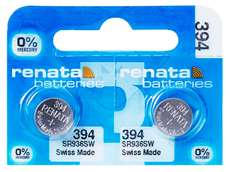 2 x Renata 394 Pila Batteria Orologio Mercury Free Silver Oxide SR936SW 1.55V - Immagine 1 di 1