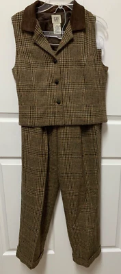 Colete Gap vintage tamanho M e calça tamanho 4 masculino marrom xadrez mistura de lã couro de bezerro CE - Imagem 1 de 4