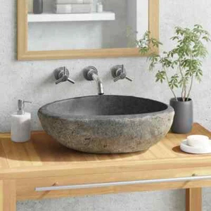 Basin River Stone Oval Bathroom Sink Washroom Bowl Vanity 29-38 cm vidaXL - Picture 1 of 9