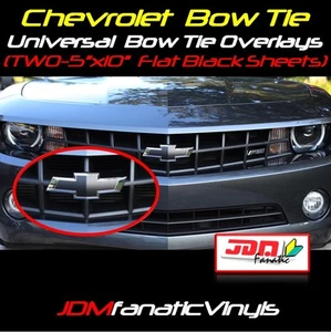 2x 5x10" Matte Flat BLACK Bow Tie Emblem Overlays Decal Wrap Satin Universal KIT - Picture 1 of 3