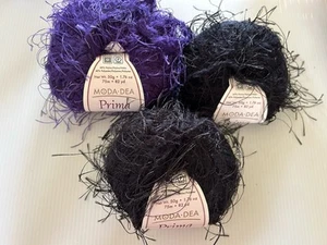 3 SKEINS/BALLS OF (DISCONTINUED) MODA DEA PRIMA YARN #3532 PURPLE #3012 Black - Picture 1 of 4