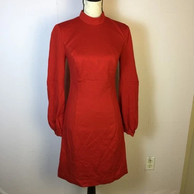 Vestido Trina Turk Línea A Talla 4 Mujer Rojo Cuello Risiculado Manga Larga Tejido Elástico Foto 1 de 4