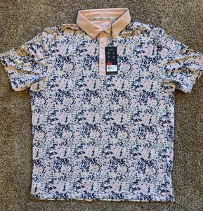 Walter Hagen Performance 11 Novelty Print Golf Polo Garden Party Pink Mens L NWT - Picture 1 of 4