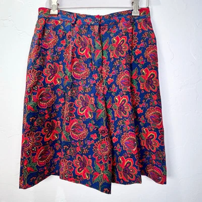 Vintage 90s Talbots Silk Paisley Shorts Floral High Waisted Size 6 Dark Blue Red - Image 1 of 4