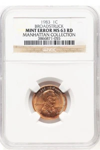 1984 LINCOLN CENT PENNY 1c MINT ERROR BROADSTRUCK NGC MS63RD - Picture 1 of 2