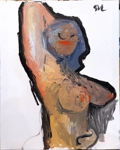 Gothic Kubismus Portrait Mädchen Interieur Art Deco Ölgemälde 16"x20" Leinwand - Bild 1 von 2