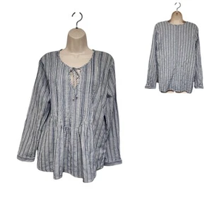 A.n.a. Chambray blau/weiß Langarm gestreift maritim Boho V-Ausschnitt Größe L - Bild 1 von 6