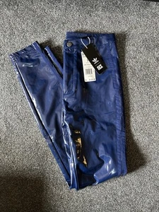 Adidas X Ivy Park Navy Blue Latex Leather Trousers Pants Beyonce wet look 10 - Picture 1 of 4
