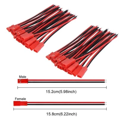 150mm 20 Pares Micro JST 1.25 2 Pin Macho y Hembra Conector Enchufe Con Cables Rojo Foto 1 de 4